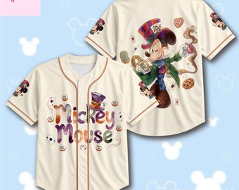 Mickey Mouse Alice in Wonderland Jersey, Mad Hatter Disney Baseball Shirt, Wonderland Vacation Outfit, Disney Park Family Trip Jersey