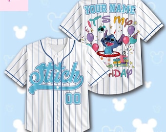 Custom Stitch Baseball Jersey, Personalized Lilo and Stitch Birthday Shirt, Disney Stitch Party Outfit, Custom Name Number Jersey