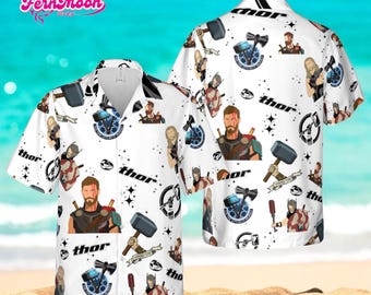 Thor Hawaiian Shirt, Marvel Superhero Tropical Button Down, Comic Beach Vacation Shirt for Men, Summer Cruise Party Outfit
