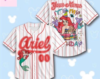 Custom Ariel Baseball Jersey, Personalized Little Mermaid Birthday Shirt, Princess Party Outfit, Disney Birthday Jersey