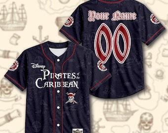 Disney Pirates of the Caribbean Baseball Jersey, Custom Name Number Jersey, Disney Pirate Shirt, Family Vacation Outfit