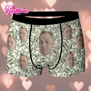 Personalized Funny Face Men Boxer Briefs with Money Print, Custom Photo Underwear, Gag Gift for Husband Boyfriend, Father’s Day Gift