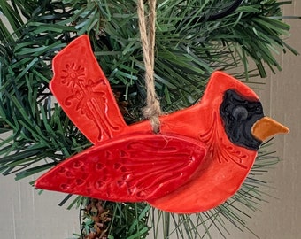 Cardinal Bird ornament. Elegant addition to any tree. Design exclusive to Ek Creations.