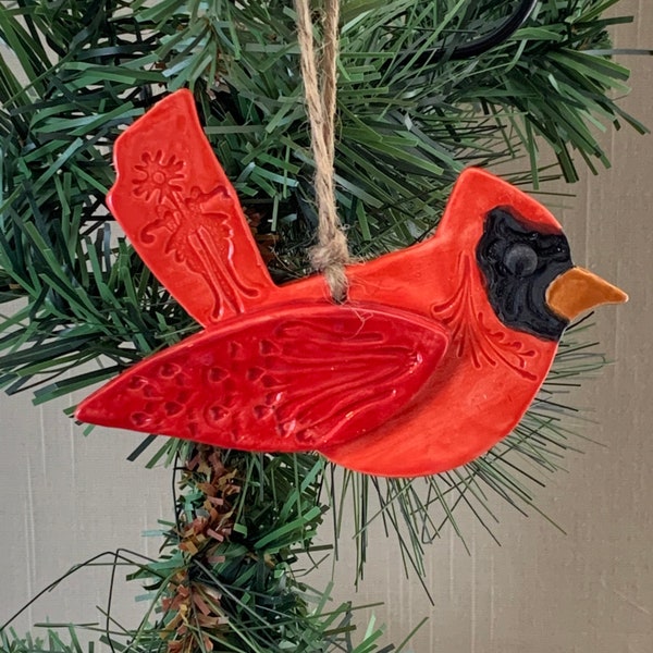 Cardinal Bird ornament. Elegant addition to any tree. Design exclusive to Ek Creations.