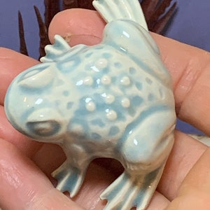Bigger Frog Blue Green. Retro Ceramic. Fits nicely in a planter, terrarium, nook or beta tank. Too cute. Made from 1960's mold. image 2