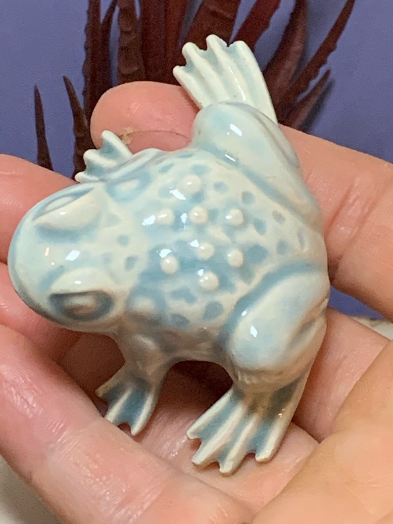 Bigger Frog Blue Green. Retro Ceramic. Fits nicely in a planter, terrarium, nook or beta tank. Too cute. Made from 1960's mold. image 2
