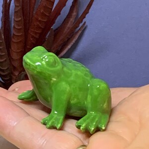 Bigger Frog Christmas Green. Retro Ceramic. Fits nicely in a planter, terrarium, nook or beta tank. Too cute. Made from 1960's mold. image 1