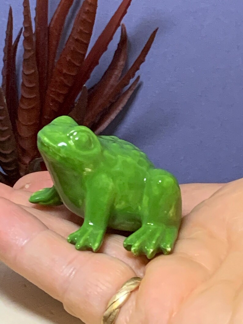 Bigger Frog Christmas Green. Retro Ceramic. Fits nicely in a planter, terrarium, nook or beta tank. Too cute. Made from 1960's mold. image 1