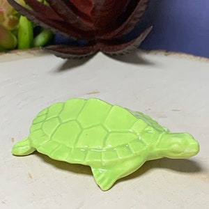 Small Turtle Lime Green. Retro Ceramic. Fits nicely in a planter, terrarium, nook or beta tank. Too cute. Made from 1960's mold. image 3