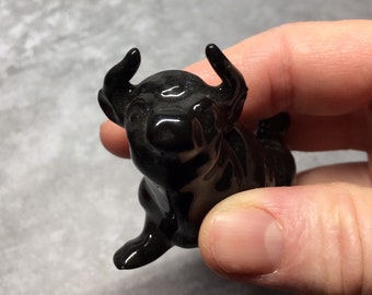 Black Bull fits nicely in a planter, terrarium, nook or even a beta fish tank. Too cute. Made from Retro 1960's mold.