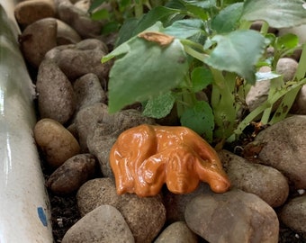 Hound Dog Sleeping made from retro 1960s mold.  Fits nicely in a planter, terrarium, or nook. Too cute.