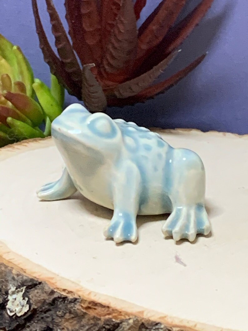 Bigger Frog Blue Green. Retro Ceramic. Fits nicely in a planter, terrarium, nook or beta tank. Too cute. Made from 1960's mold. image 1