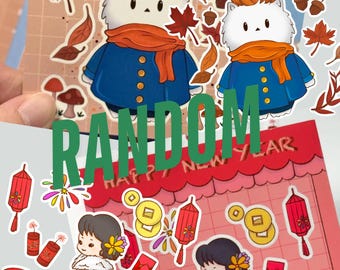Waterproof Vinyl Sticker Sheet | Autumn Bear, New Year Kawaii Planner Stickers