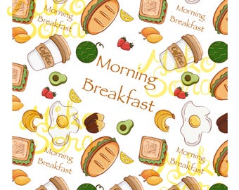Download digital de ilustração de comida para café da manhã - Ideal para estampar em sacolas, cartões e camisetas - Sem produto físico