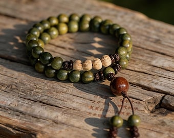 Pulsera de cuentas de oración de sándalo verde/Semillas de maracuyá de sándalo/Regalo del Día de la Madre, Amuleto espiritual para la buena fortuna