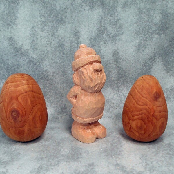 2 Massief Hout Onvoltooide eieren PLUS Onvoltooide Houten Kabouter Beeldje