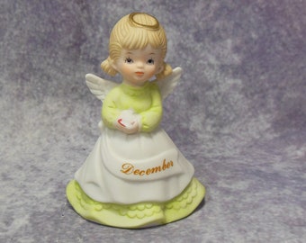 Vintage Lefton December Birthday Angel with Green Dress