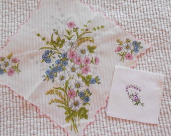 2 Vintage Floral Hankies One Has Original tag  Very Pretty