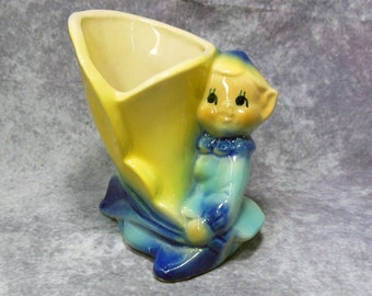 Rare Blue Pixie with Yellow Vase