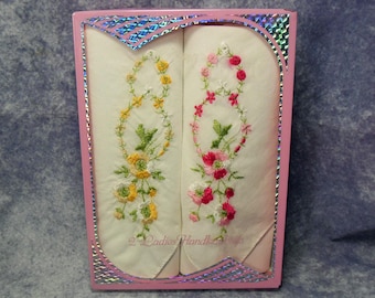 Vintage 2 Original Boxed Hankies Yellow and Red flowers Never Used