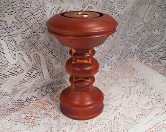 Vintage Hand Made Wood Taper Candle Holder Wood Turned Segmented