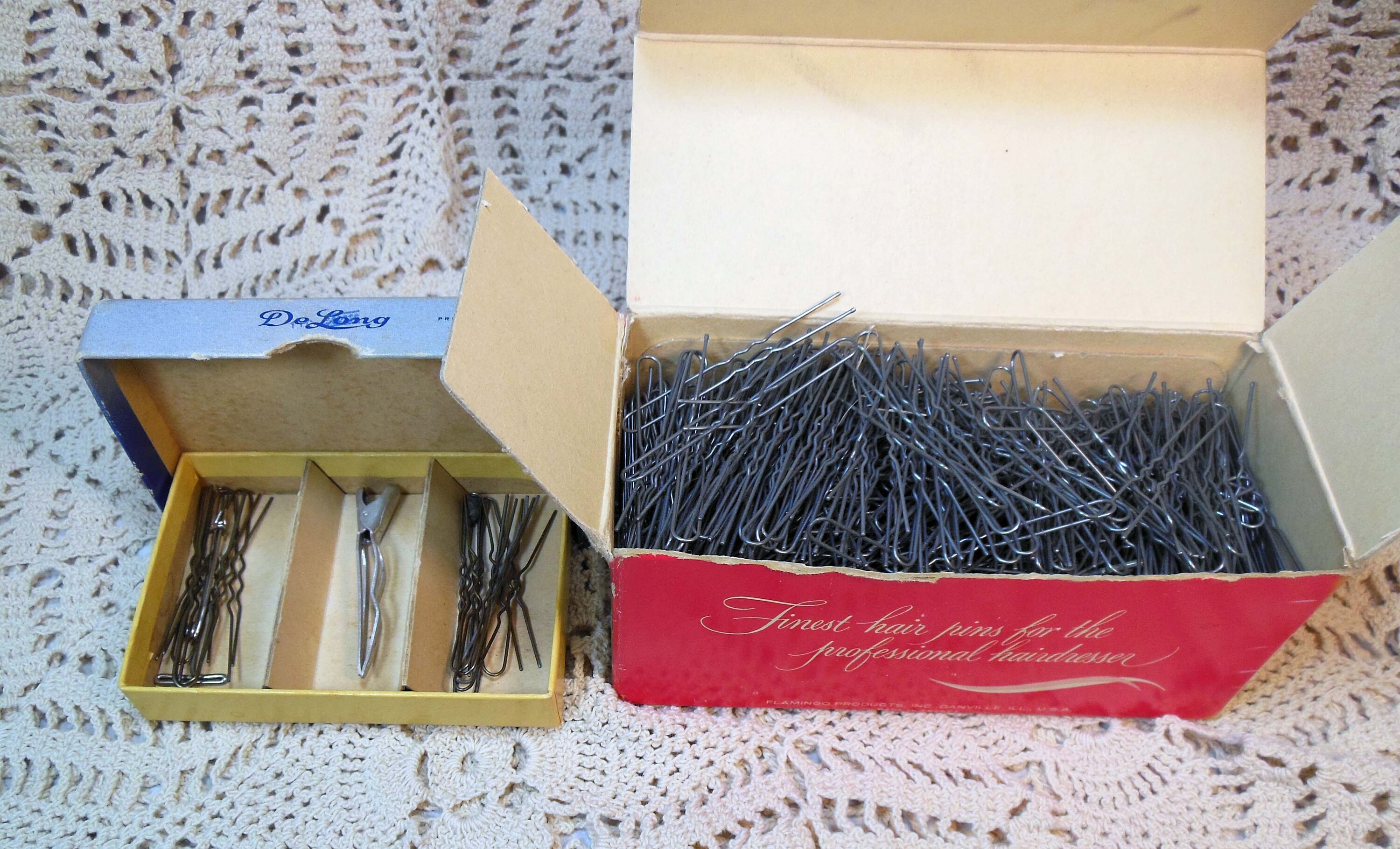 2 Boxes of Vintage Hair Pins Flamingo Products Made in  display picture 1