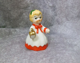 Vintage Bone China Christmas Girl Bell with Lantern  Beautiful