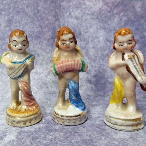 3 Vintage Occupied Japan Angels with Instruments No cracks or chips