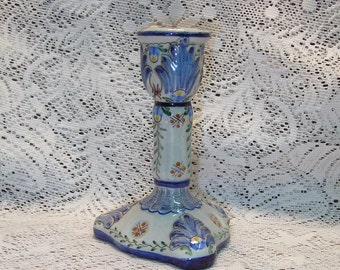 Vintage Fancy Blue Accented Portugal Candleholder Mint Marked