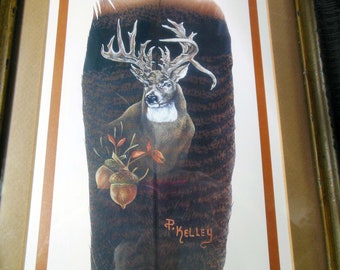 Vintage Deer on Feather Framed Print Artist Signed and Numbered