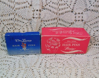 2 Boxes of Vintage Hair Pins Flamingo Products Made in France