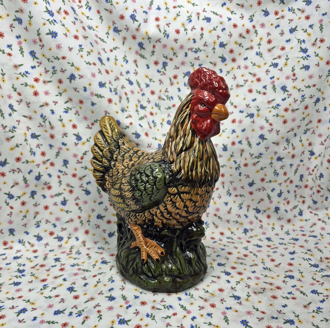 Vintage Painted Large Clay Chicken or Rooster Mint - Etsy