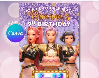 KPOP Girl Band Birthday Invitation | Movie-Inspired Theme, Editable 5x7 (Digital Download)