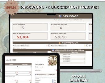 Password Tracker | Subscription Expense Tracker | Google Sheets Template | Password Generator | Monthly Budget Tracker (Digital Download)