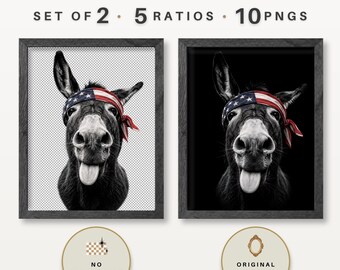 Patriotic Donkey Portrait 4th of July Bandana - Red White and Feral Funny Office Print - Fourth of July Party Art PNG - Digital Download
