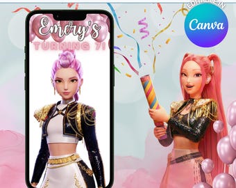 KPOP Demon Hunters Birthday Video Invitation | Huntrix Canva Template (Digital Download)