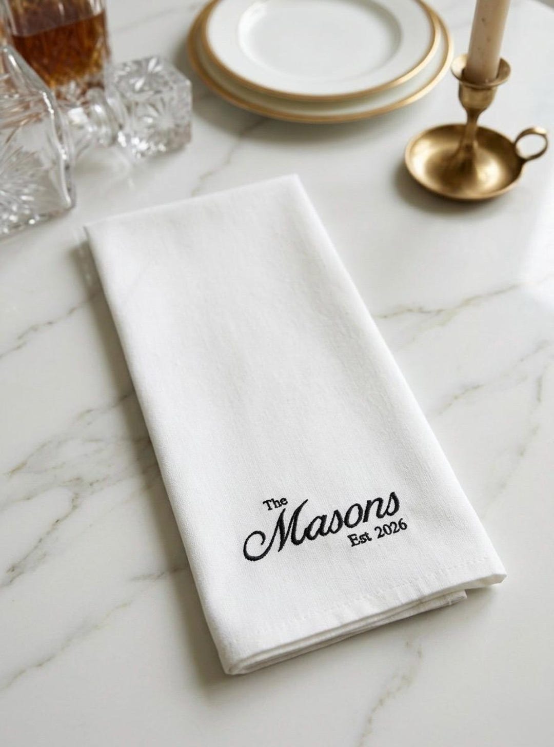 Personalized Embroidered Kitchen Towel | Custom Last Name Wedding Gift