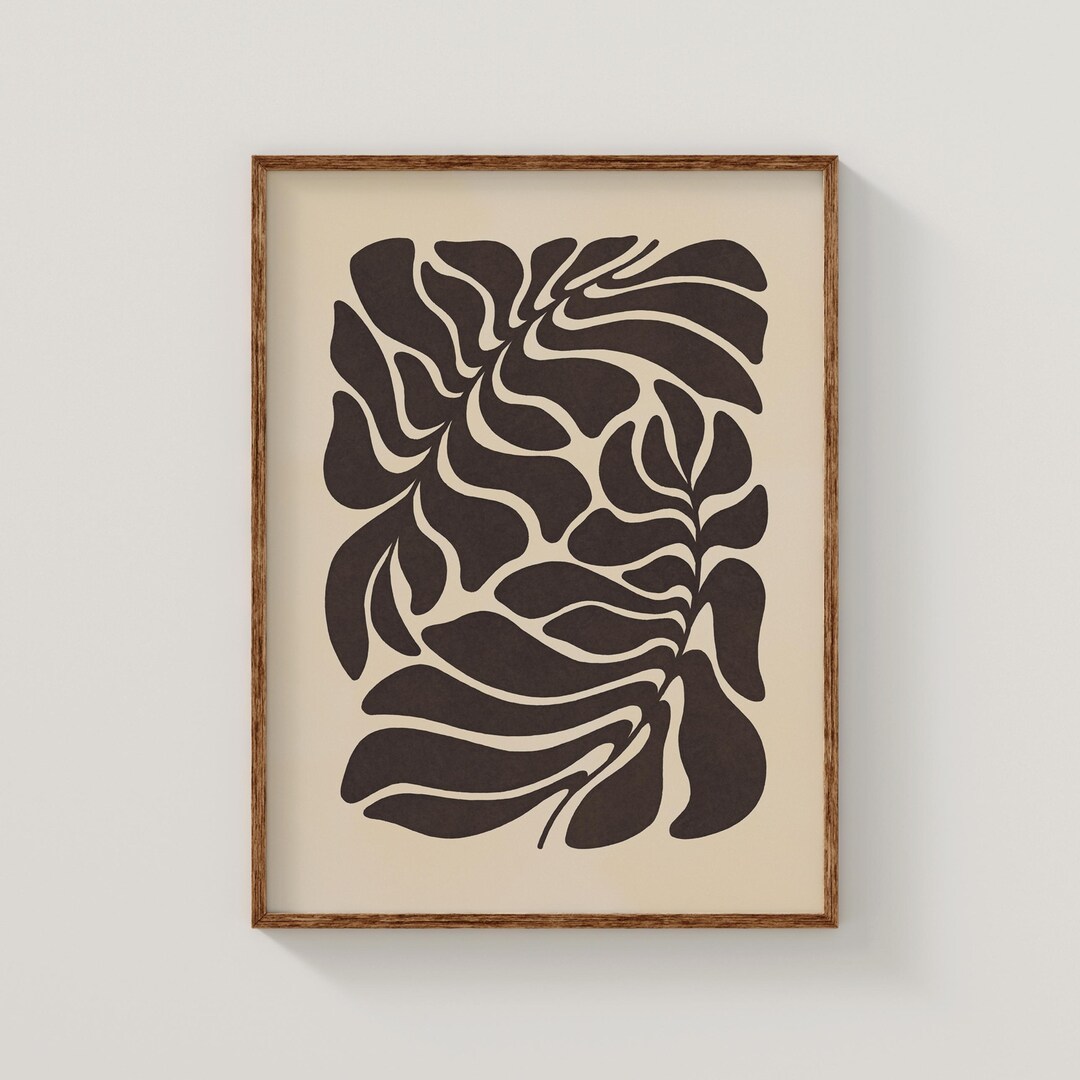 Organic Botanical Abstract Art Print, Neutral Leaf Wall Art, Digital ...