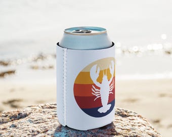 Maine Retro Hummer Neopren Koozie | Vier Designs zum Mixen & Kombinieren | 12 oz Regular oder Slim Dosenkühler | Vintage Küsten Vibes Dosenhalter