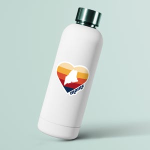 Maine Retro Stripe Heart Sticker | Vintage State Decal | 3&quot; Vinyl Water Bottle Sticker | New England Gift | Colorful Outdoor Aesthetic