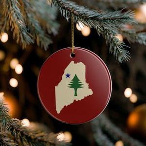 Maine State Flag Ornament | Double-Sided Ceramic Ornament | Coastal Home Decor | Maine Holiday Gift | Maine State Pride