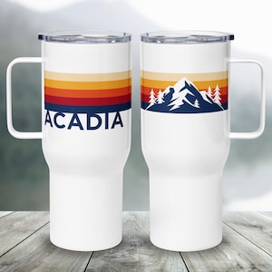 Acadia Retro Mountain Tumbler, Various Vintage Color Options | Stanley-Style Travel Cup | National Park Insulated Coffee Mug | 25 & 40 oz.