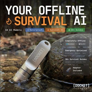 Docket Survival Offline AI Drive: 10 Models, 30+ Guides, Waterproof, Rugged Device for Windows and MacOS