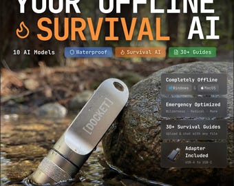 Docket Survival Offline AI Drive: 10 Models, 30+ Guides, Waterproof, Rugged Device for Windows and MacOS