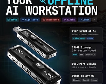 Docket Pro AI 256GB Portable Offline AI Workstation: High Speed SSD, usb-c/a, 14+ Preloaded Models