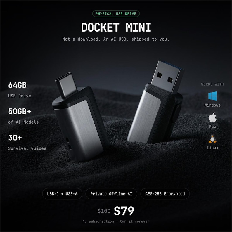 Docket Usb Docket Mini Portable Offline AI Physical USB Drive 64GB With 12 Pre ...