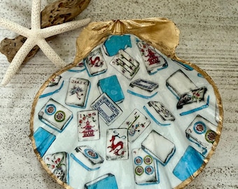 Mahjong Table Decor, Mahjong Hostess Gift,  Mahjong Game Night, Mahjong Dice Holder, Mahjong Accessory, Mahjong Tile, Shell Ring Dish Holder