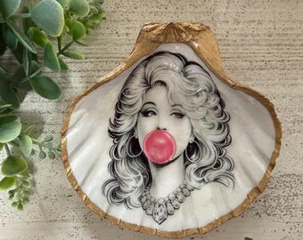 Dolly Parton Inspired Bubble Gum Pop Art Jewelry Dish, Icon Shell Ring Dish Holder, Glam Vanity Decor, Dolly Lover Country Artist Gift