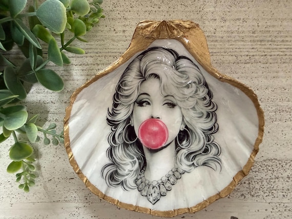 Dolly Parton Inspired Bubble Gum Pop Art Jewelry Dish, Icon Shell Ring Dish Holder, Glam Vanity Decor, Dolly Lover Country Artist Gift