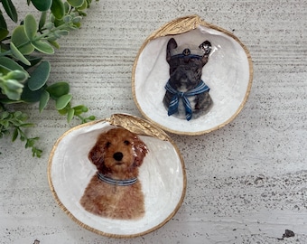 Custom Dog, Cat, Pet Portrait Jewlery Dish, Digitized Animal Artwork, Unique Personalized Pet Lover Decor Keepsake, Handmade Memorial Art